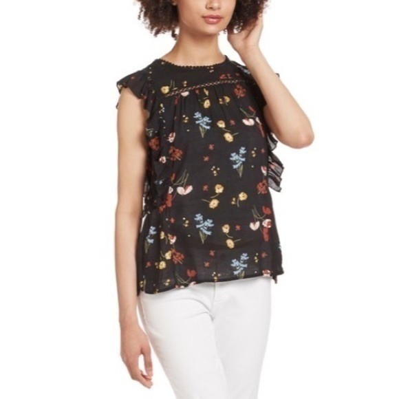 Nanette By Nanette Lepore • Floral Black Yellow Ruffle Blouse - Picture 1 of 7